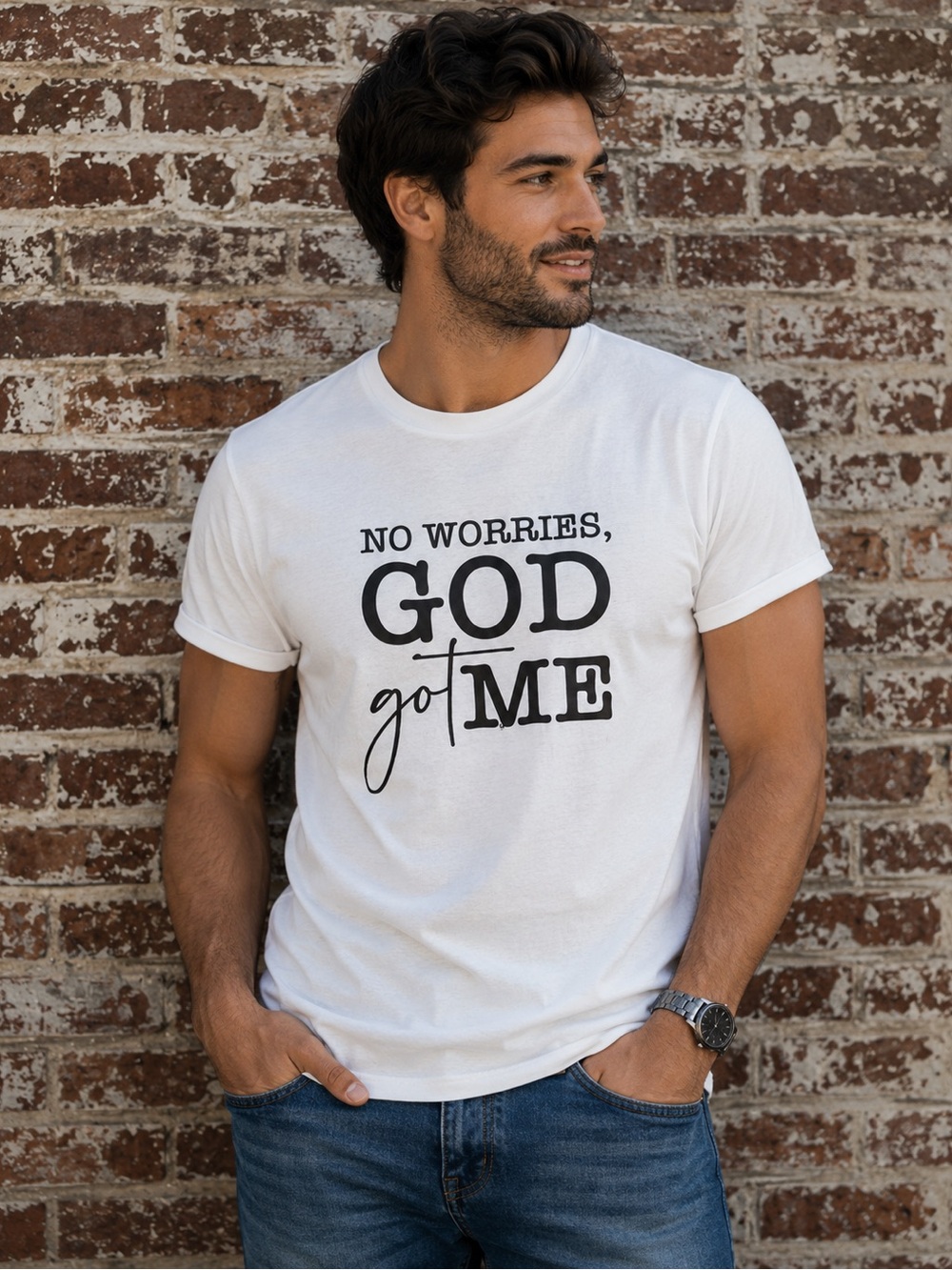 No Worries God Got Me White Graphic Unisex Tee